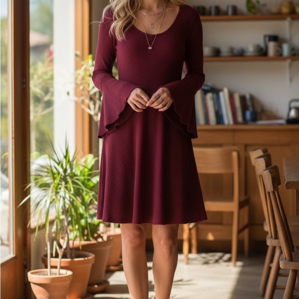Altar'd State Burgundy Long Sleeve Dress
